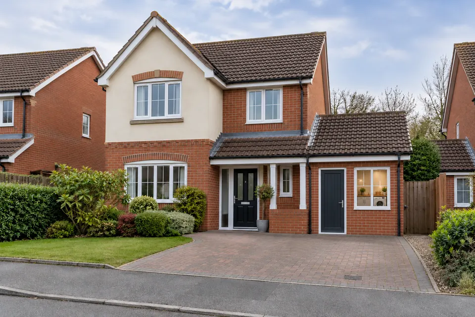 A 2000s house in Hedge End with a partial garage conversion: utility room and front store (design visualisation)