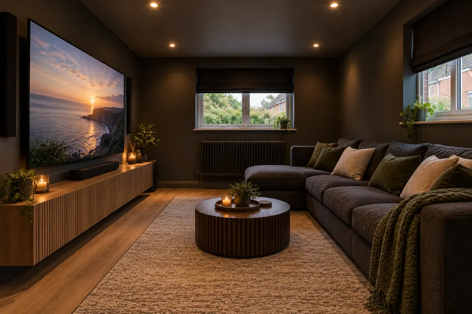 Garage cinema room example: the finished room inside a converted garage