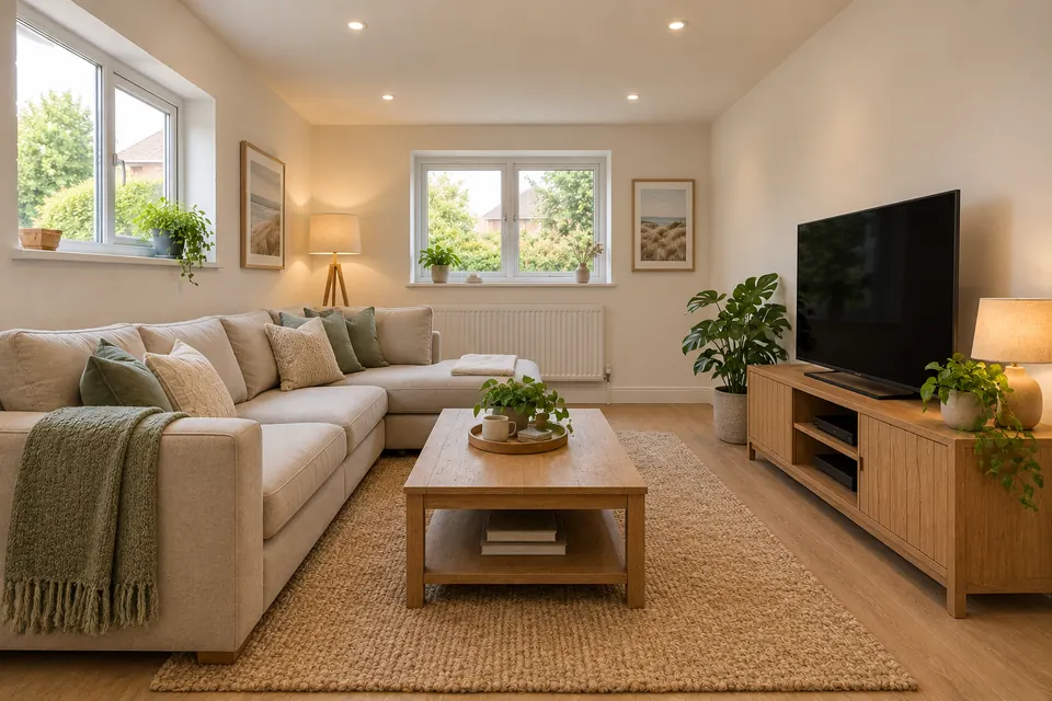 A converted garage furnished as a second living room with seating