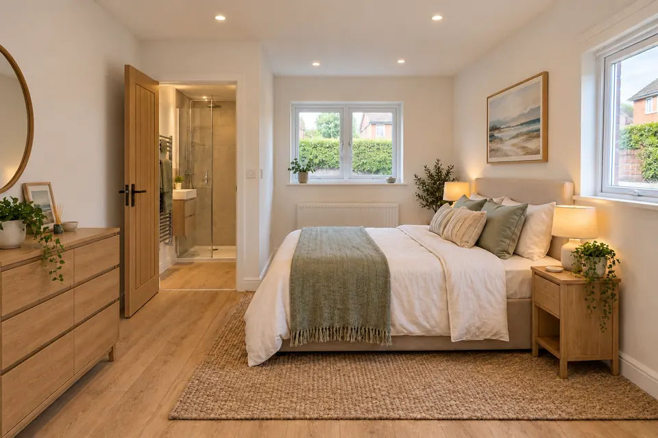 A converted garage with a new shower room, as an ensuite to a ground-floor bedroom